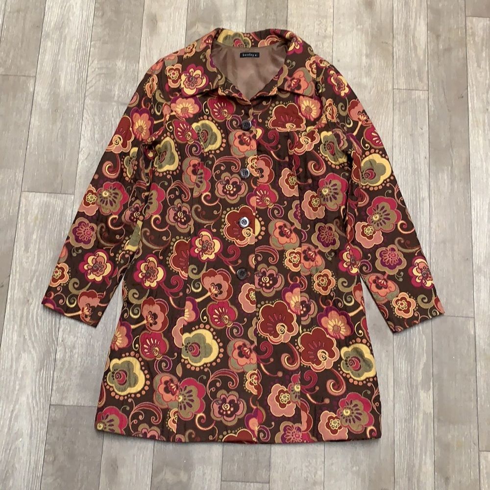 Womens Bentley A. Retro‎ Floral Quarter Trench Vintage Button Up Jacket
